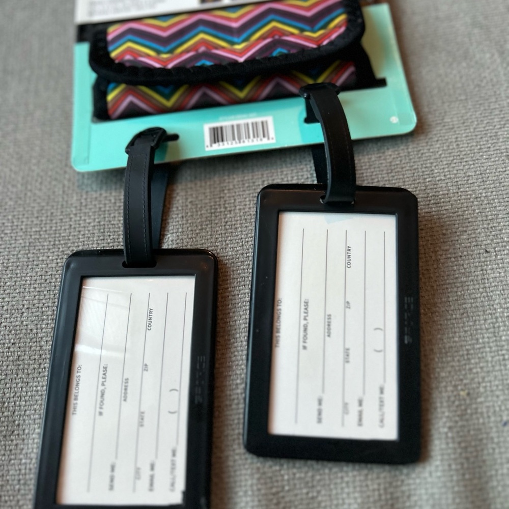 Black Luggage Tags with Chevron Pouch